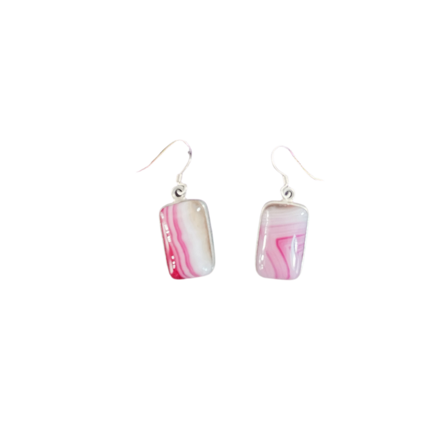 Brincos de Senhora em Prata com Pedra Ágata Rosa