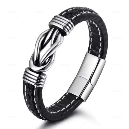 Pulseira de Homem em Couro com Nós em Aço Inoxidável