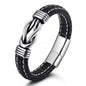 Pulseira de Homem em Couro com Nós em Aço Inoxidável