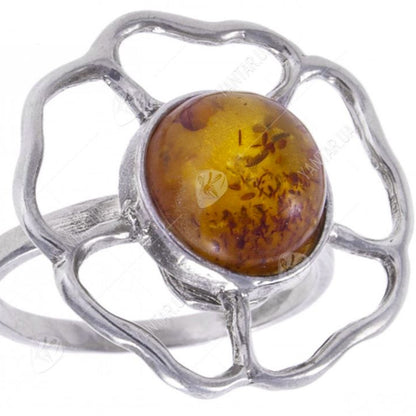 Anel Flor de Senhora em Prata 925 com Pedra Natural Âmbar