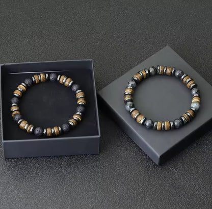 Pulseira de Homem com Pedra Ónix, Hematite e Grânulo de Côco