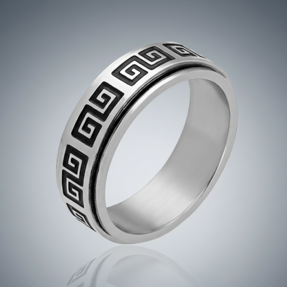 316L Stainless Steel Ring, Greek Key T=5