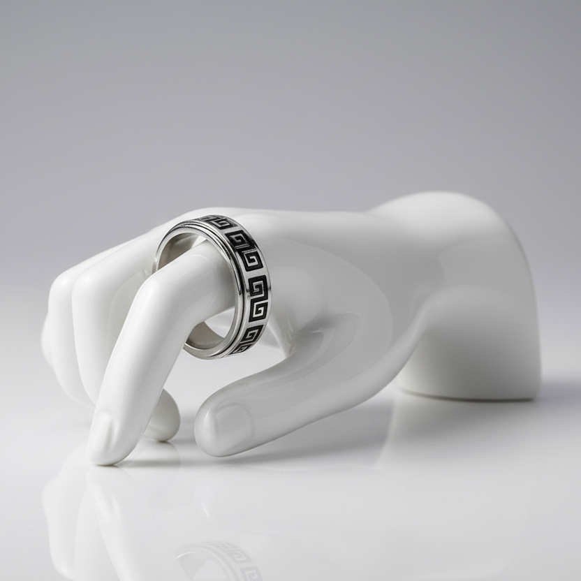 316L Stainless Steel Ring, Greek Key T=5