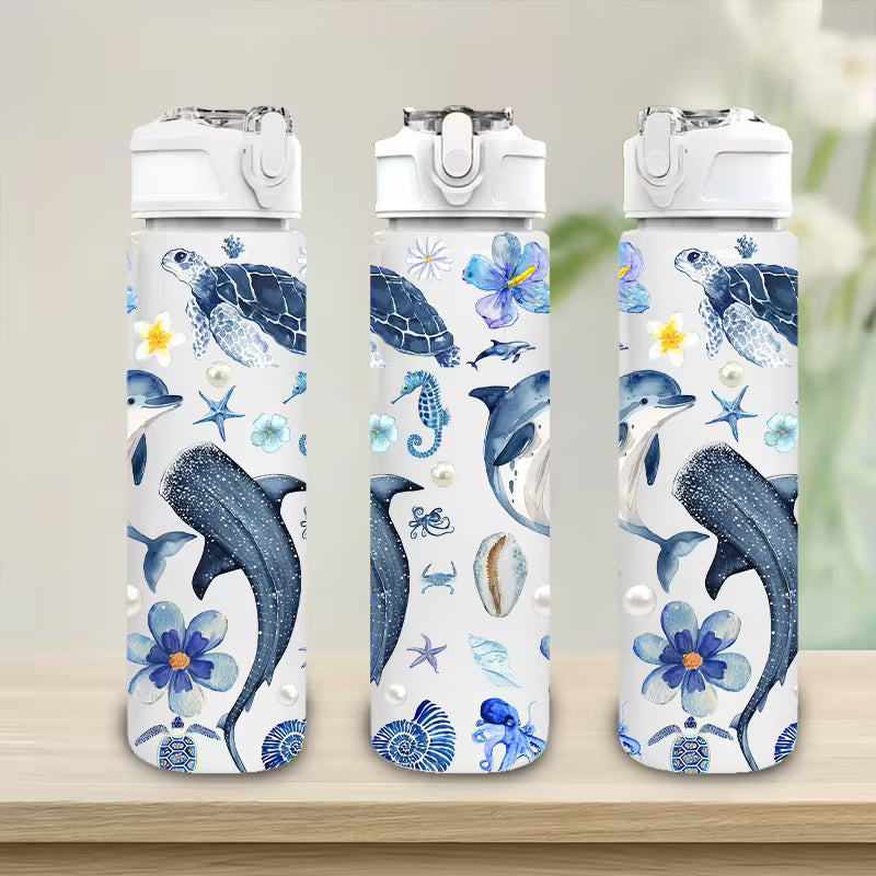 Garrafa de Água 750 ml – Tartaruga, Tubarão-Baleia e Golfinho | Vida Marinha