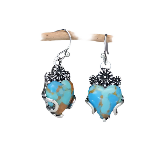 Brincos de Senhora com Pedra Natural Turquesa