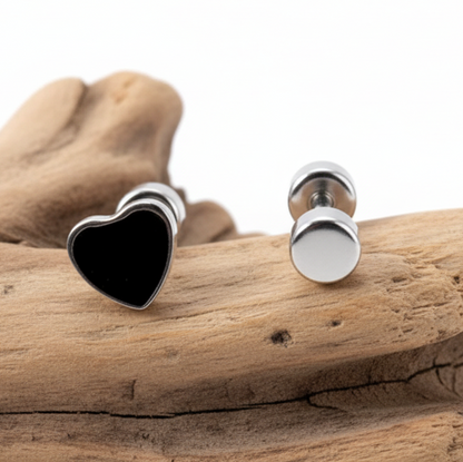 Black Heart Stud Earrings in Stainless Steel – Minimalist Elegance
