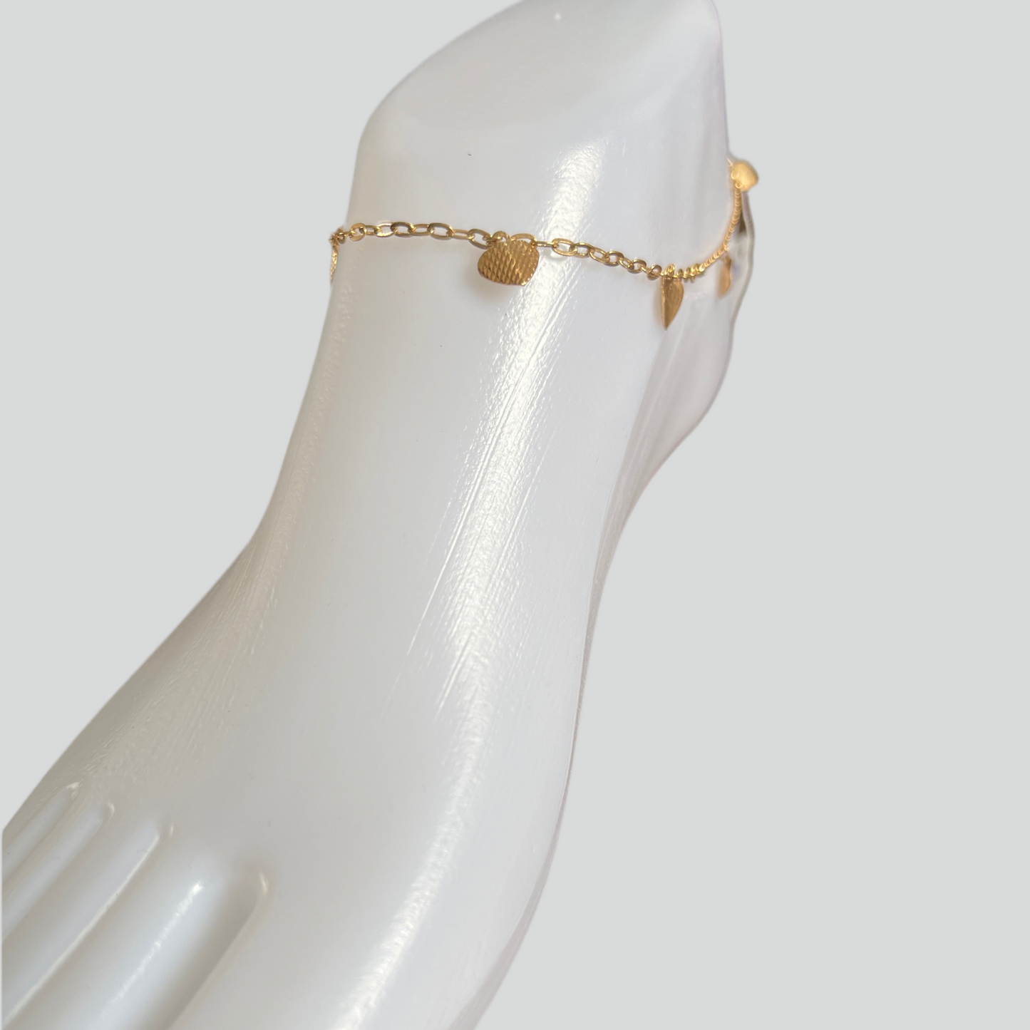 Pulseira Tornozelo de Senhora em Ouro Laminado 10K, Folha Coração