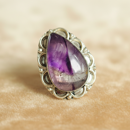 Bague en argent avec pierre naturelle améthyste T:8