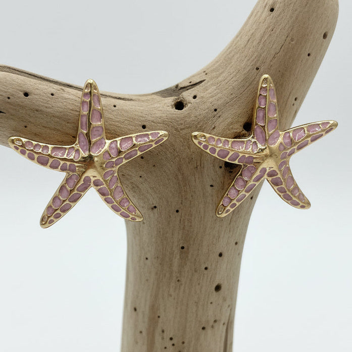 Brincos Starfish Gold & Purple – Inspiração Marinha