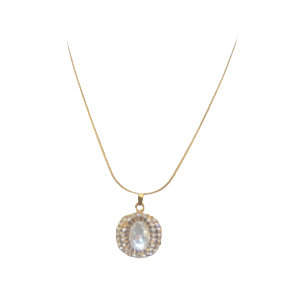 Colar de Senhora Laminado a Ouro 10K com Pendente Pedra