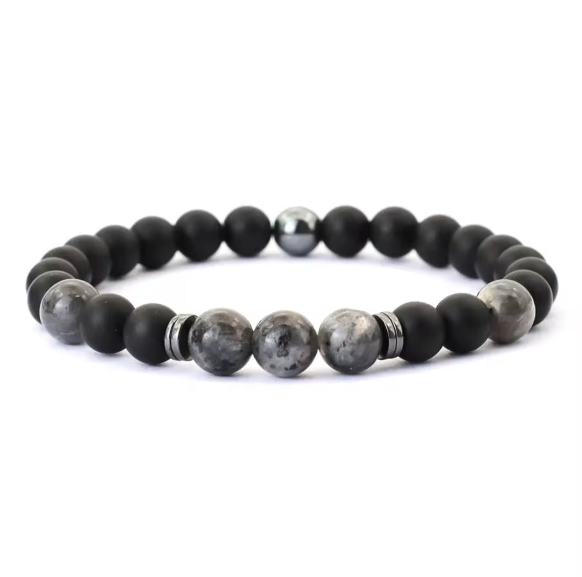 Pulseira de Homem com Pedra Hematite, Ónix e Flash Preta