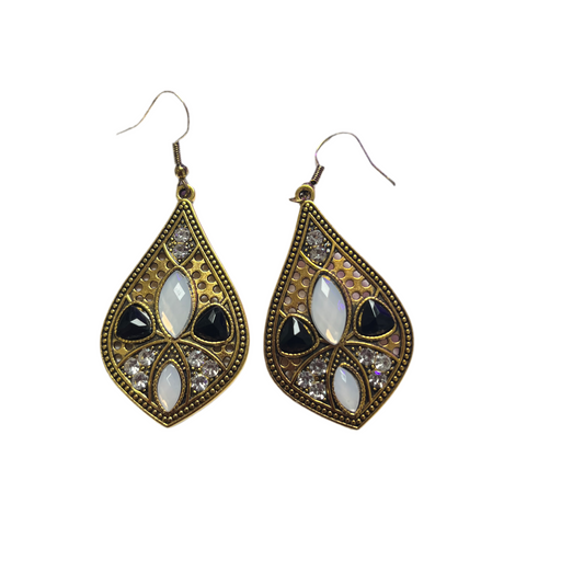 Brincos Boho Estilo Étnico com Pedras Pretas/Brancas e Zircónias