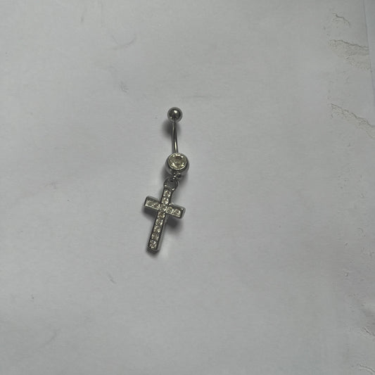 Piercing de umbigo em aço inoxidável com Cruz