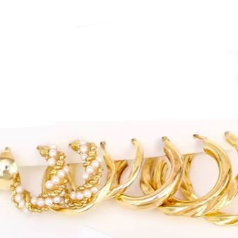 Conjunto de Argolas em Fantasia, 5 Pares (Ouro)