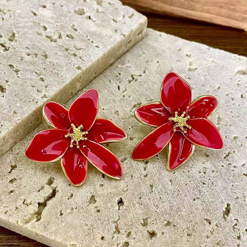 Boucles d'oreilles fleur pour femme en cuivre, hypoallergéniques