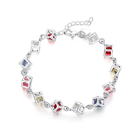 Pulseira de Senhora Banhada a Prata, Cubos Coloridos
