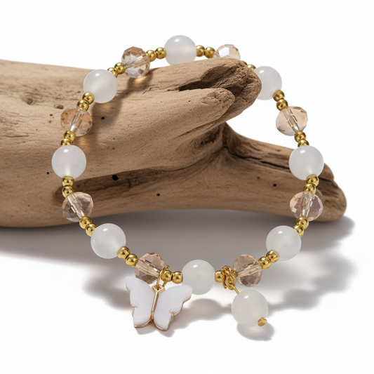 Pulseira de Senhora com Pedra Olho Gato Branca