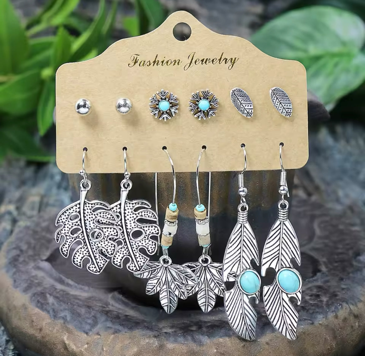 Conjunto 6 Brincos Boho Turquesa