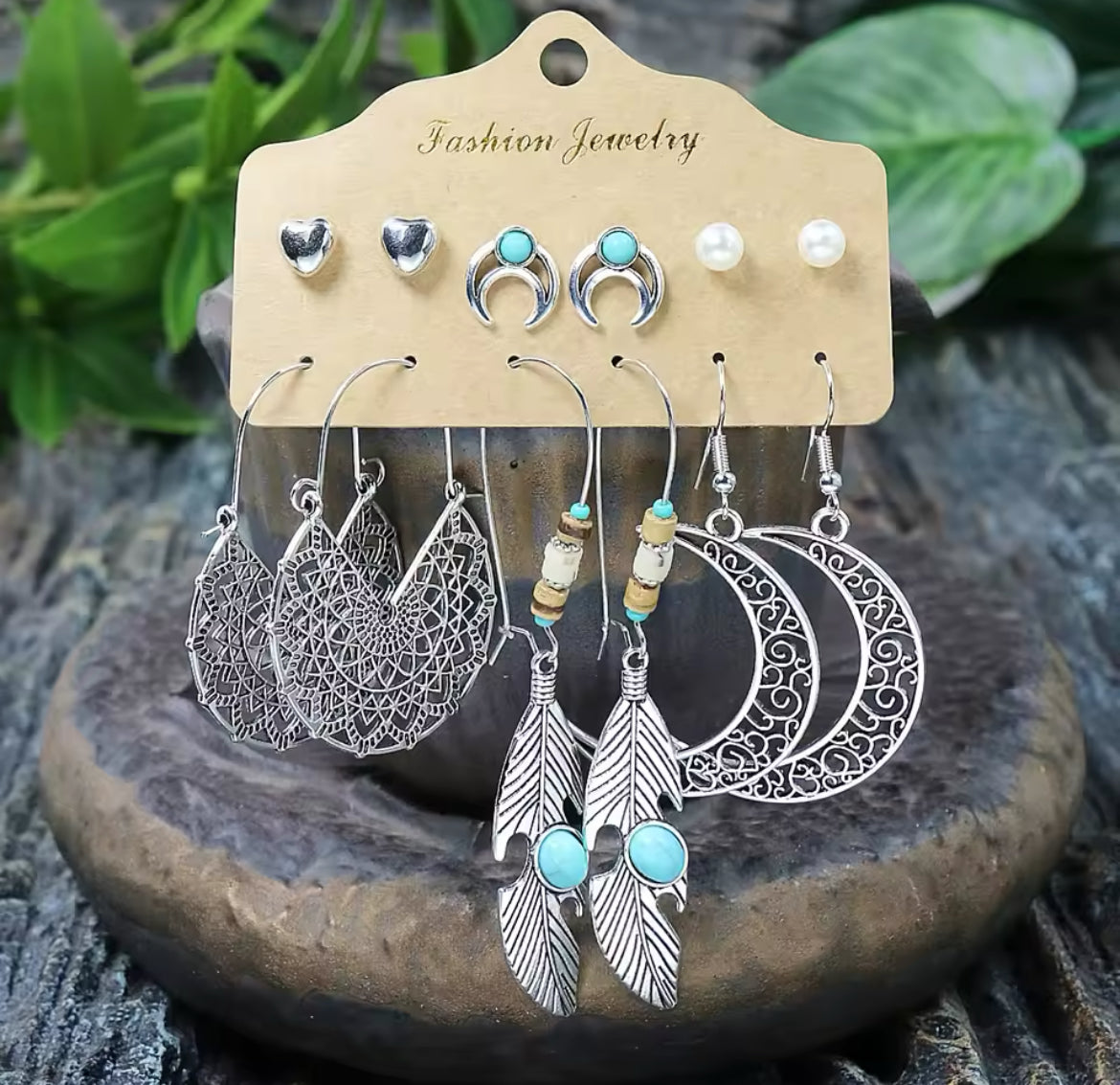 Conjunto 6 Brincos Boho Turquesa