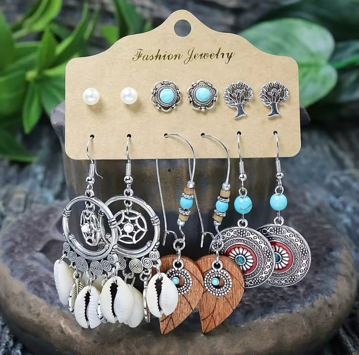 Conjunto 6 Brincos Boho Turquesa