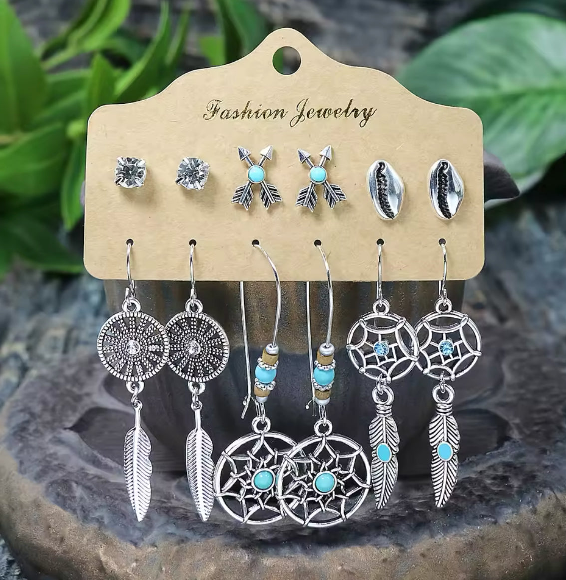 Conjunto 6 Brincos Boho Turquesa