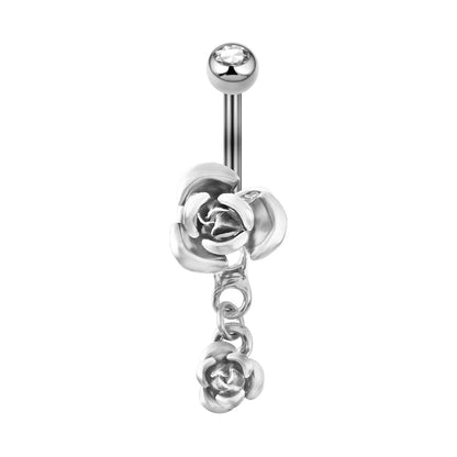 Piercing de nombril en acier inoxydable, fleur rose