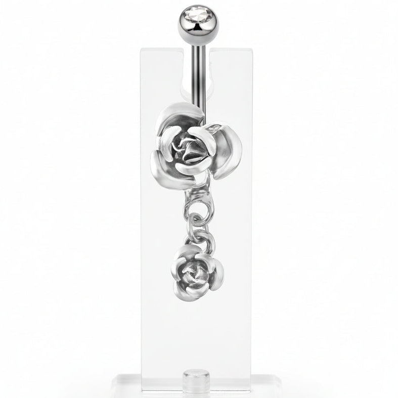 Piercing de nombril en acier inoxydable, fleur rose