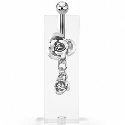 Piercing de nombril en acier inoxydable, fleur rose