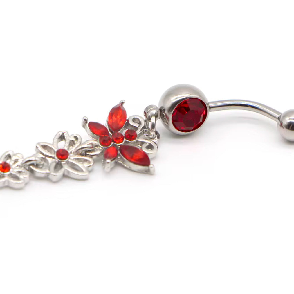 Piercing de Umbigo em Aço Inoxidável, Borboleta Vermelho