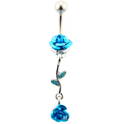 Piercing de nombril en acier inoxydable, rose bleu