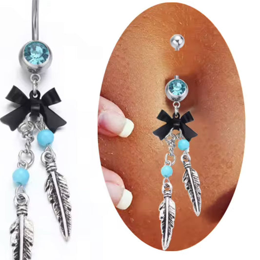 Piercing de Umbigo em Aço Inoxidável, Laço Folha
