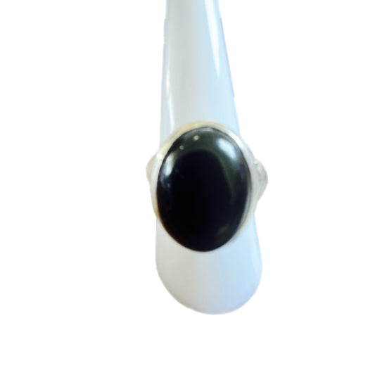 Anel de Prata com Pedra Natural Ônix T:9,5