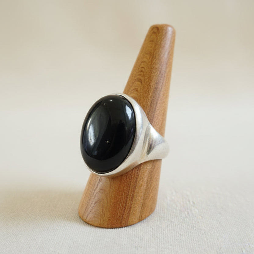 Bague en argent avec pierre naturelle Onyx T:9,5