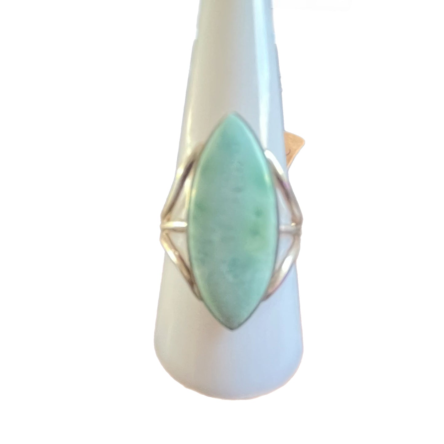 Anel de Prata 925 com Pedra Natural Larimar Índia T : 9.5.