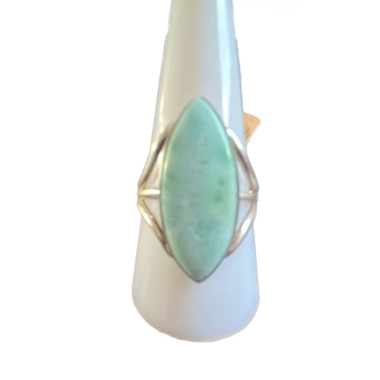 Anel de Prata 925 com Pedra Natural Larimar Índia T : 9.5.