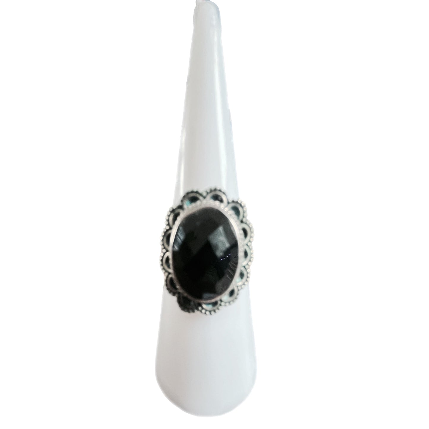 Anel de Prata com Pedra Natural Ônix T : 6.5