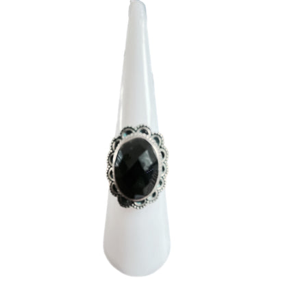 Anel de Prata com Pedra Natural Ônix T : 6.5