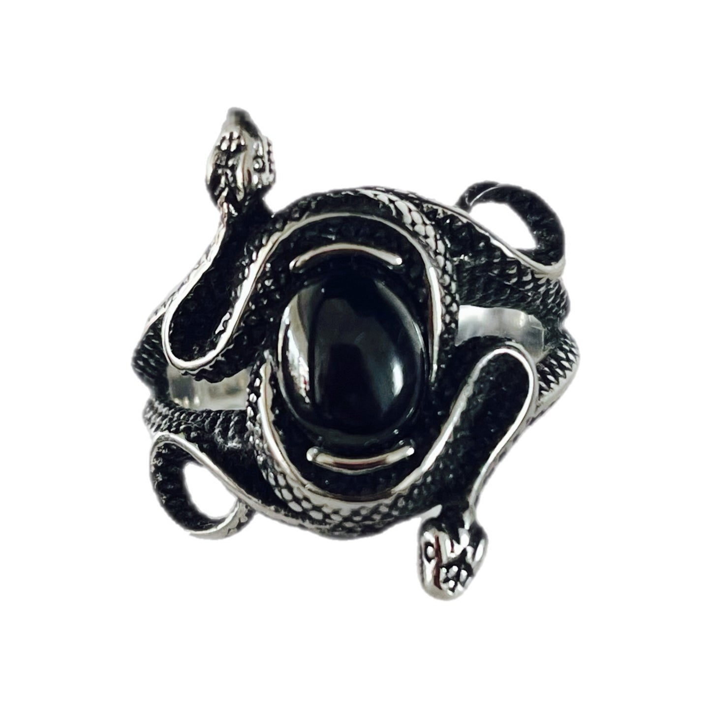 Anel de Homem em Aço Inoxidável, Cobra Onix Preta