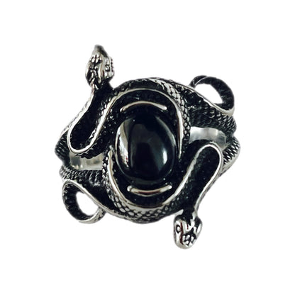 Anel de Homem em Aço Inoxidável, Cobra Onix Preta