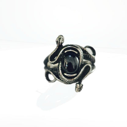 Anel de Homem em Aço Inoxidável, Cobra Onix Preta