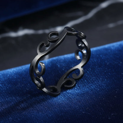 Bague pour femme en acier inoxydable, vigne fleur noire T 8.5