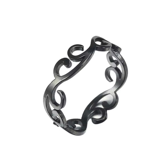 Anel de Senhora em Aço Inoxidável, Videira Flor Preto T 8.5