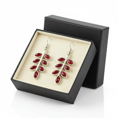 Boucles d'oreilles pour femme en Argent vieilli 925, pétales avec pierre de corail rouge
