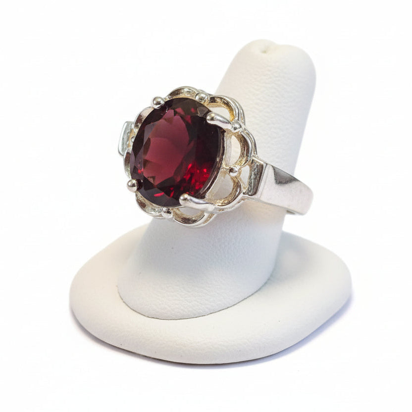 Bague Femme en Argent 925 avec Pierre Naturelle Grenat Rouge T = 6