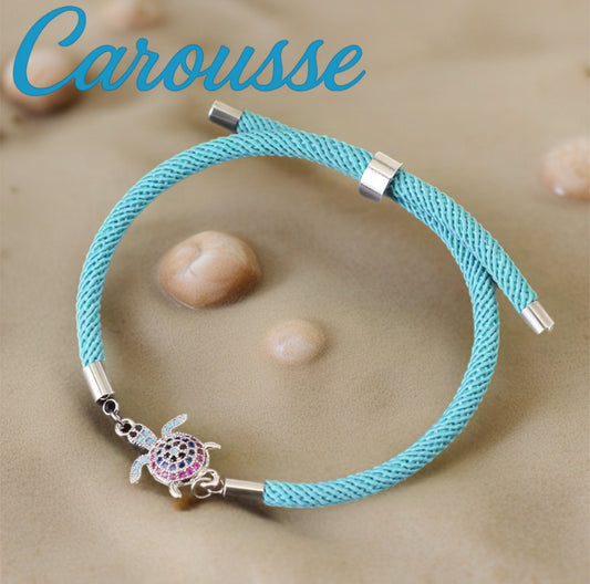 Pulseira Azul de Corrente de Corda Ajustável com Tartaruga