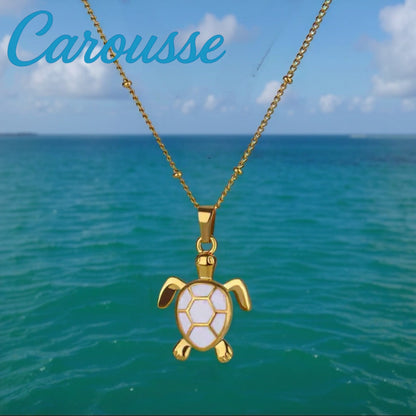 Colar de Senhora com Pingente de Tartaruga Branca em Aço Inoxidável