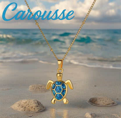 Colar de Senhora com Pingente de Tartaruga Azul em Aço Inoxidável