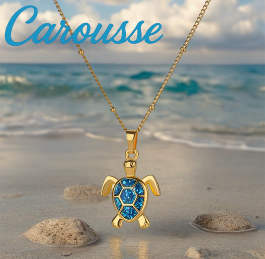 Colar de Senhora com Pingente de Tartaruga Azul em Aço Inoxidável