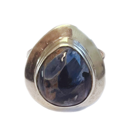 Anel de Senhora em Prata 925 com Pedra Natural Gota Larimar