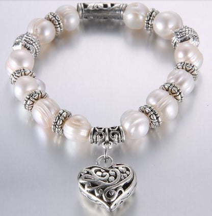Bracelet pour femme en argent et perles cœur
